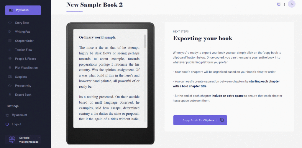 writing software - export book
